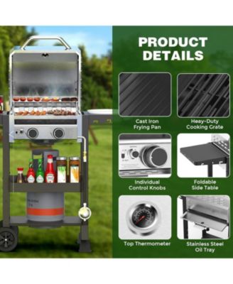  2-Burner Propane Gas Grill with Folding Side Tables,Stainless Steel 16,000 BTU BBQ Grill,Outdoor Grill for Barbecue,Patio,Camping