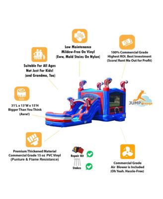 American Boxing Commercial Grade Bounce House Water Slide with Pool for Kids and Adults (with Blower), Basketball Hoop, Wet Dry Combo, Outdoor, Big Inflatable, Birthday Party Rental