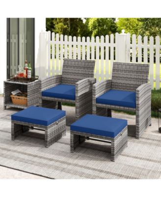 2 Pieces Patio PE Rattan Ottomans with Soft Zippered Cushions for Deck