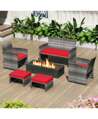 2 Pieces Patio PE Rattan Ottomans with Soft Zippered Cushions for Deck