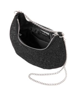 All Over Crystal Crescent Moon Crossbody Bag