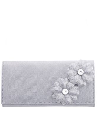 Double Crystal Flower Slim Clutch Bag