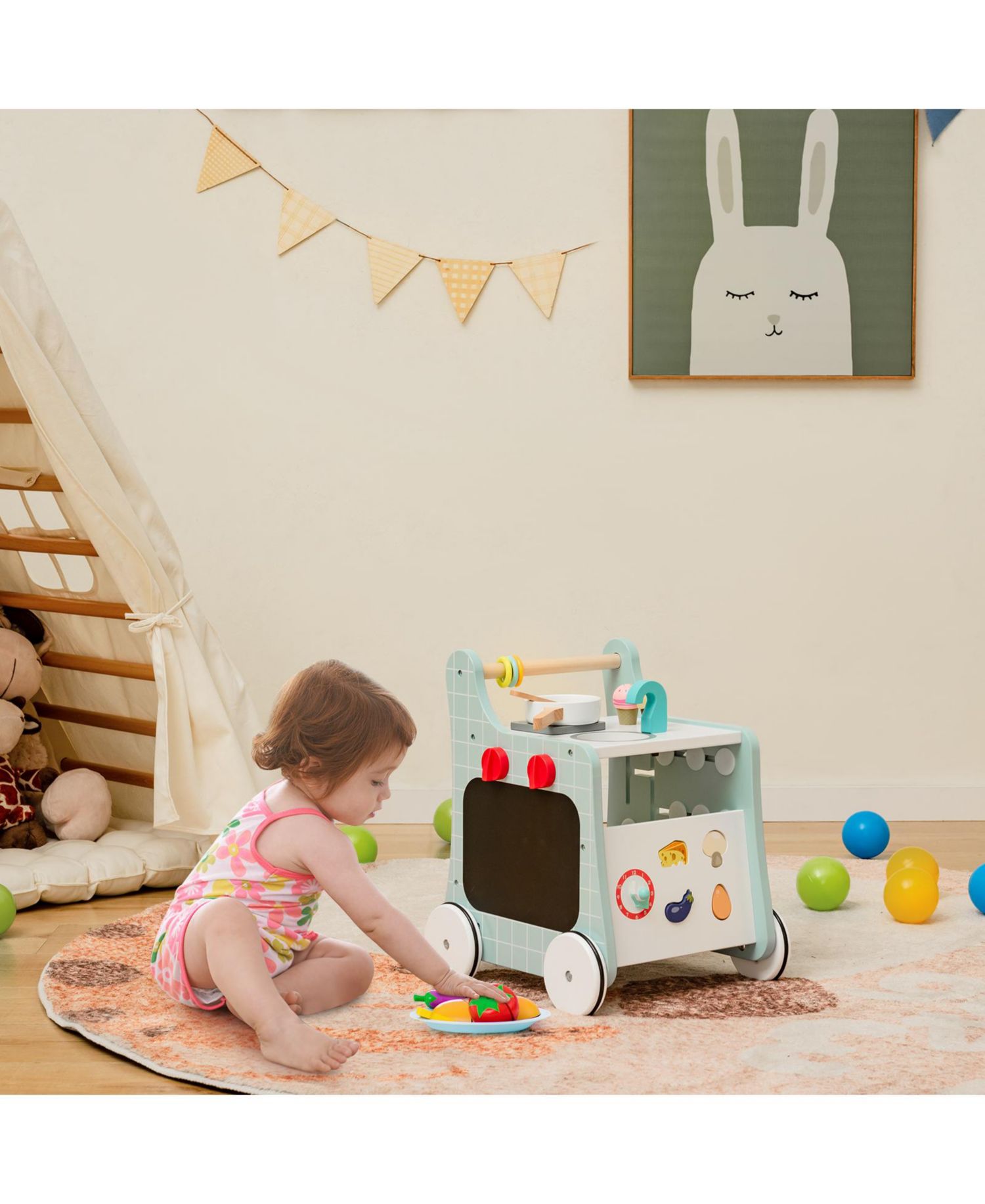 6-in-1 baby push walker with Play Kitchen Over 12 Months