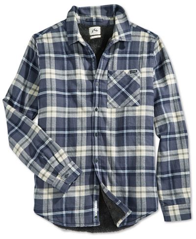 Rusty Wedger Plaid Flannel Faux-Sherpa Lined Long-Sleeve Shirt - Casual ...