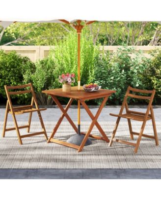 Patio Dining Table with Teak Finish and Umbrella Hole for Outdoor Meals