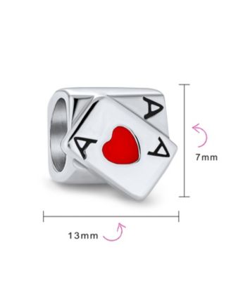 Winner Casino Poker Ace of Hearts Charm Bead Sterling Silver for Bracelet