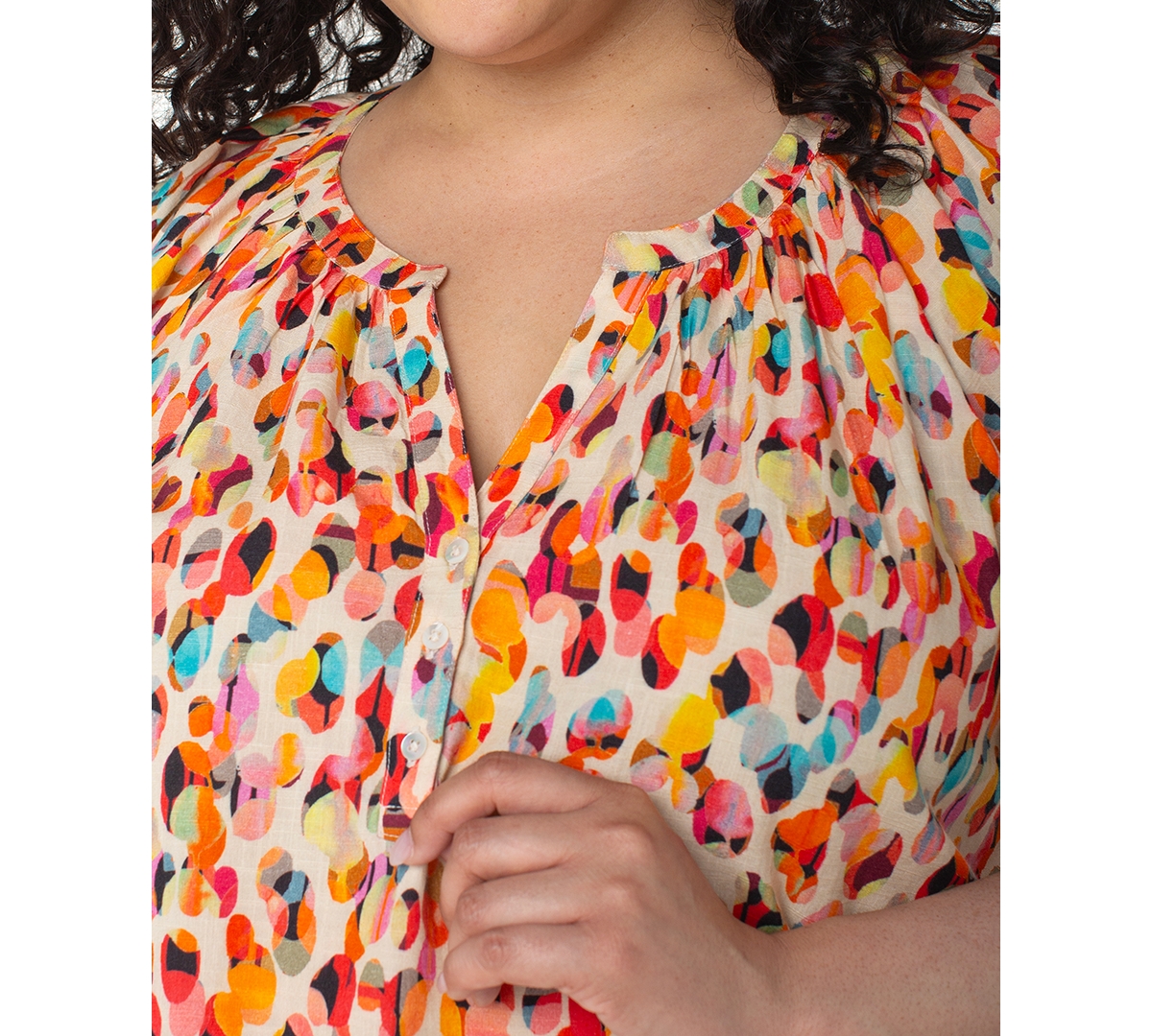 Liverpool Los Angeles Plus Size Printed Puff-sleeve Blouse In Multi