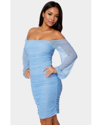 Women's Blouson Sleeve Ruched Midi Dress
