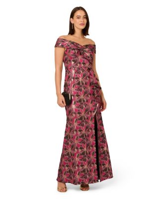 Adrianna Papell - Women's Jacquard Off-The-Shoulder Gown