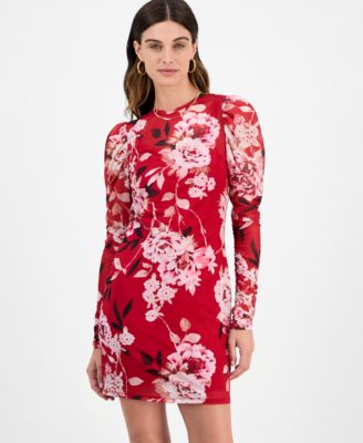 Juniors' Floral-Print Long-Sleeve Dress 
