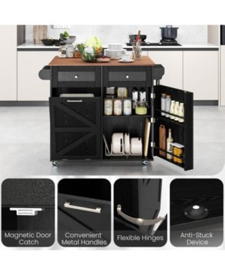 Rolling Kitchen Island with Trash Can Cabinet and Rubber Universal Wheels