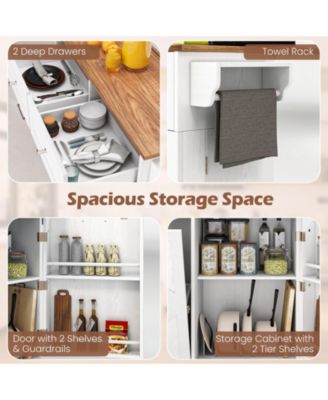 Rolling Kitchen Island with Trash Can Cabinet and Rubber Universal Wheels