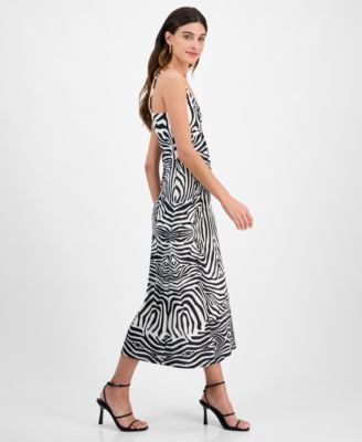 Juniors' Zebra-Print Ruched V-Neck Midi Dress