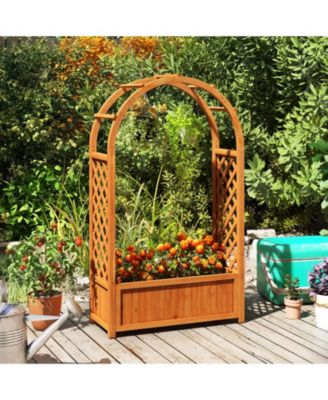Raised Garden Bed with Lattice Trellis Ached Roof Wooden Elevated Planter Box