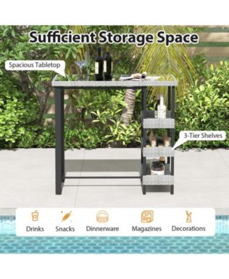 Outdoor Bar Table with Tempered Glass Top for Patio Deck or Poolside