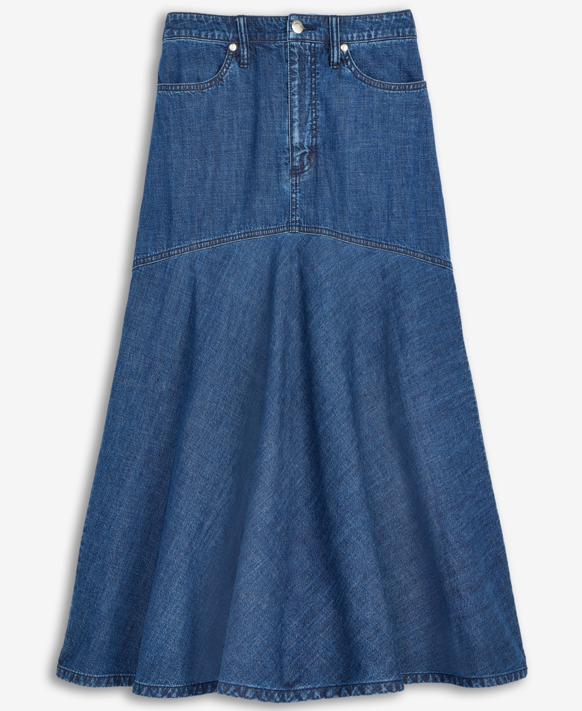 On 34th Womens Cotton Denim Puff Sleeve Shirt Denim Flared Midi Skirt Exclusively At Macys In Blue