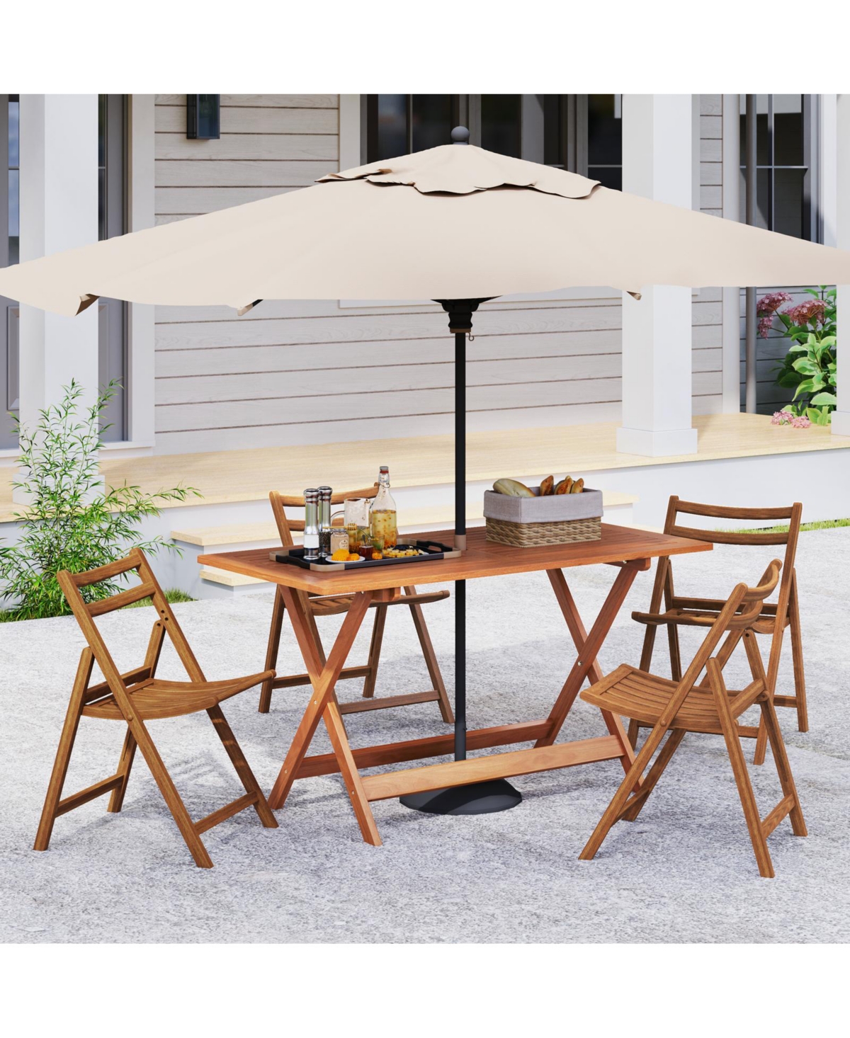 Slickblue Patio Dining Table with Teak Painting and Umbrella Hole