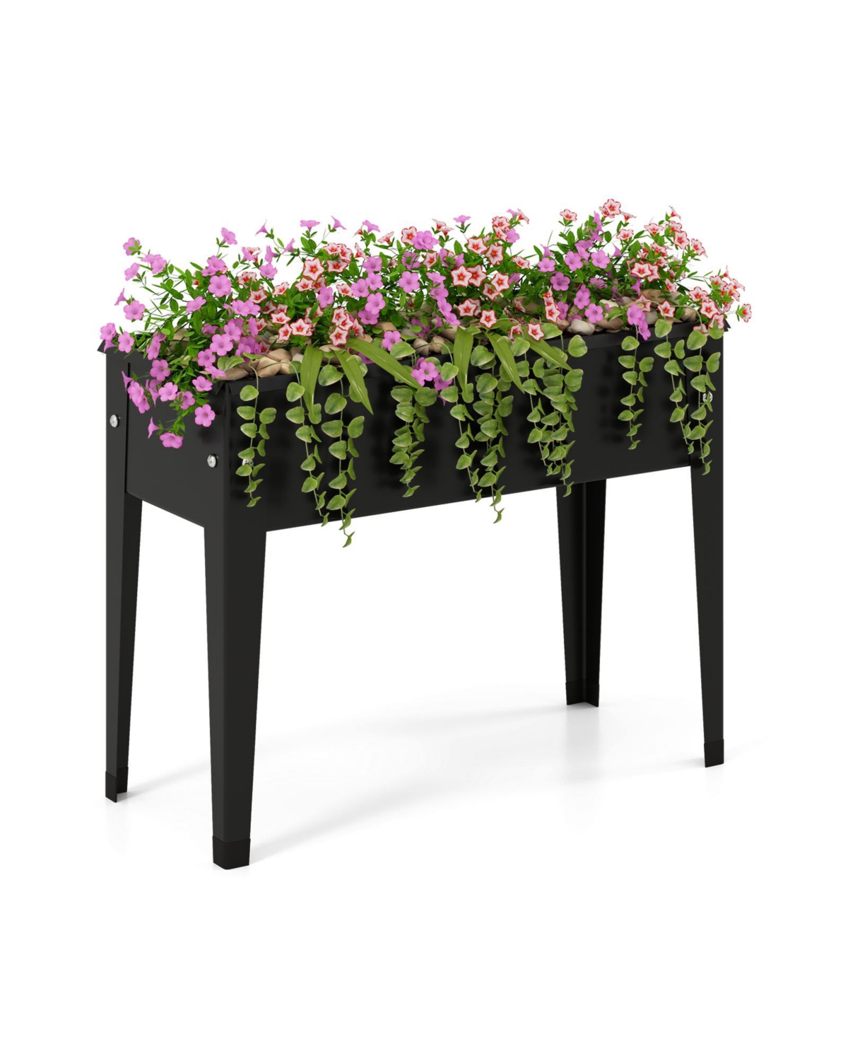 Raised Garden Bed Elevated Metal Planter Box with Legs Drainage Holes - Black