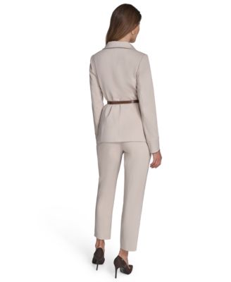 Women's Faux-Leather Belted Stand-Collar Jacket