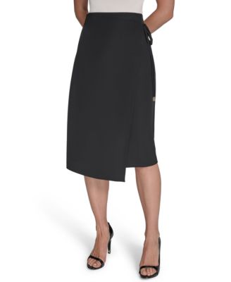 Halston - Women's Soft Suiting Faux-Wrap Skirt