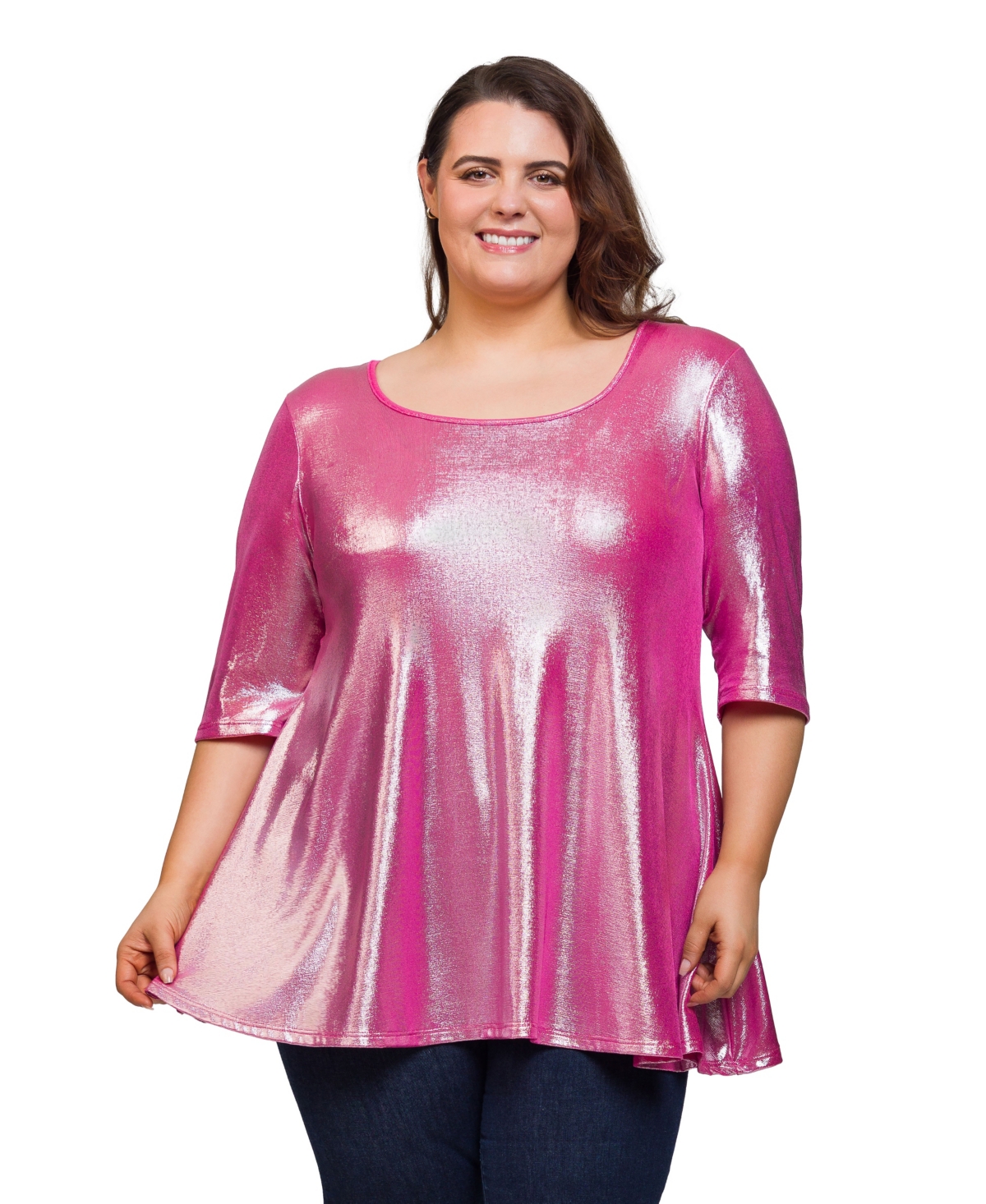 Plus Size Scoop Neck Flared Tunic Top - Silver