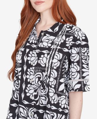 Petite Lotus Patchwork Button Front Camp Shirt