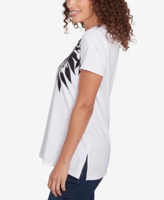 Petite Scoop Neck Palm Print T Shirt
