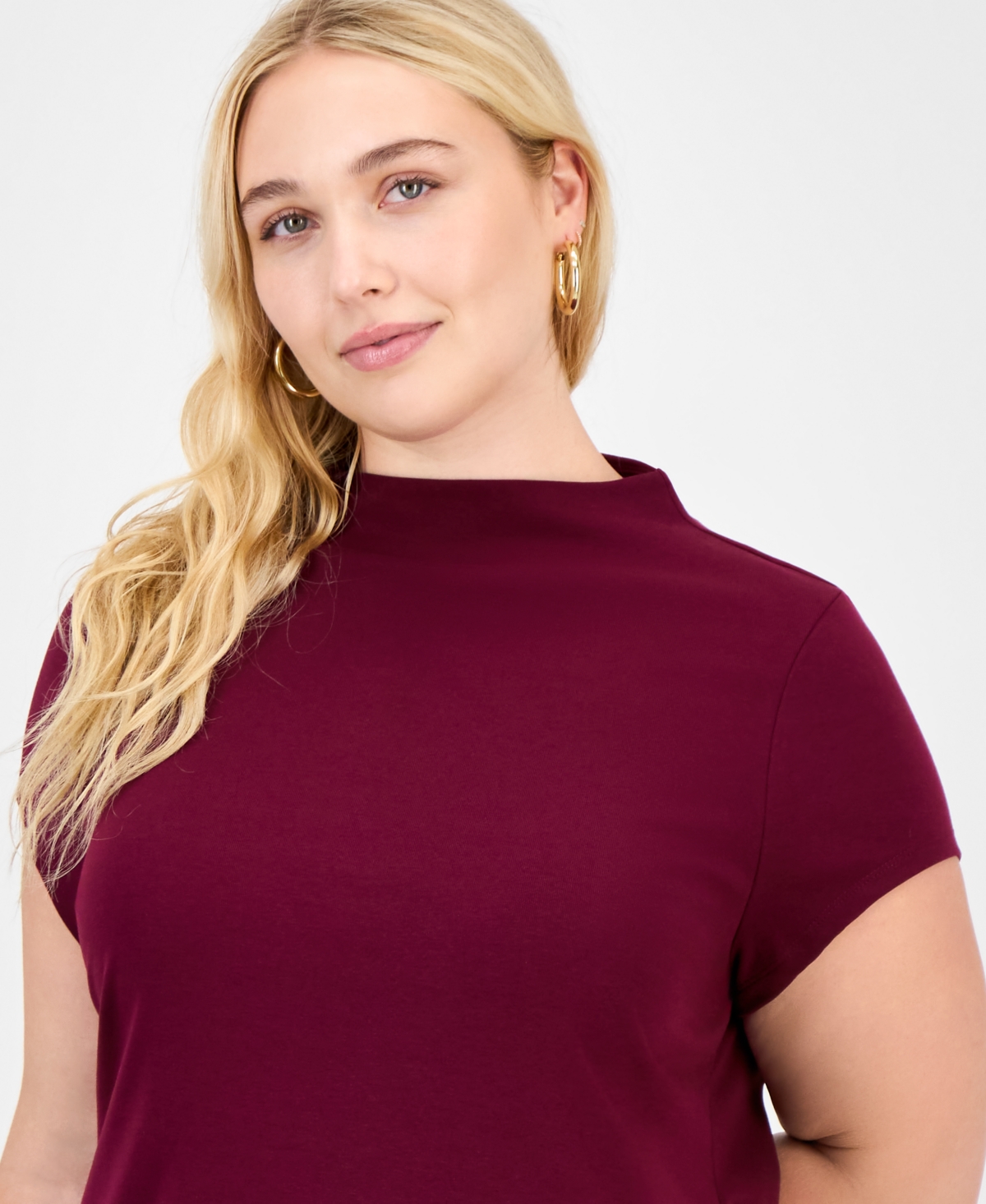 Bar Iii Trendy Plus Ribbed Mock-neck Midi Dress, Macy's Exclusive In Red