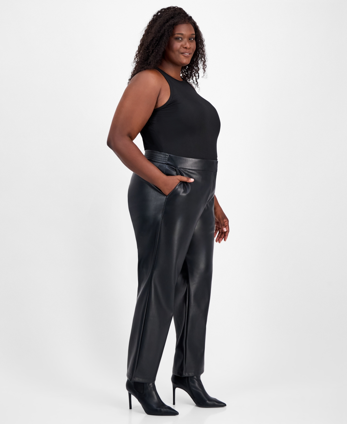 Bar Iii Trendy Plus Size Faux-leather Pants, Macy's Exclusive In Black