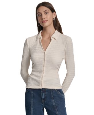 DKNY Jeans - Women's Textured Collared Button-Front Blouse