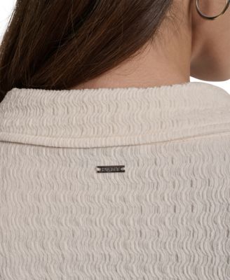 Women's Textured Collared Button-Front Top