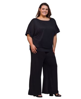 Plus Size Boat Neck Top and Wide Leg Pants Set