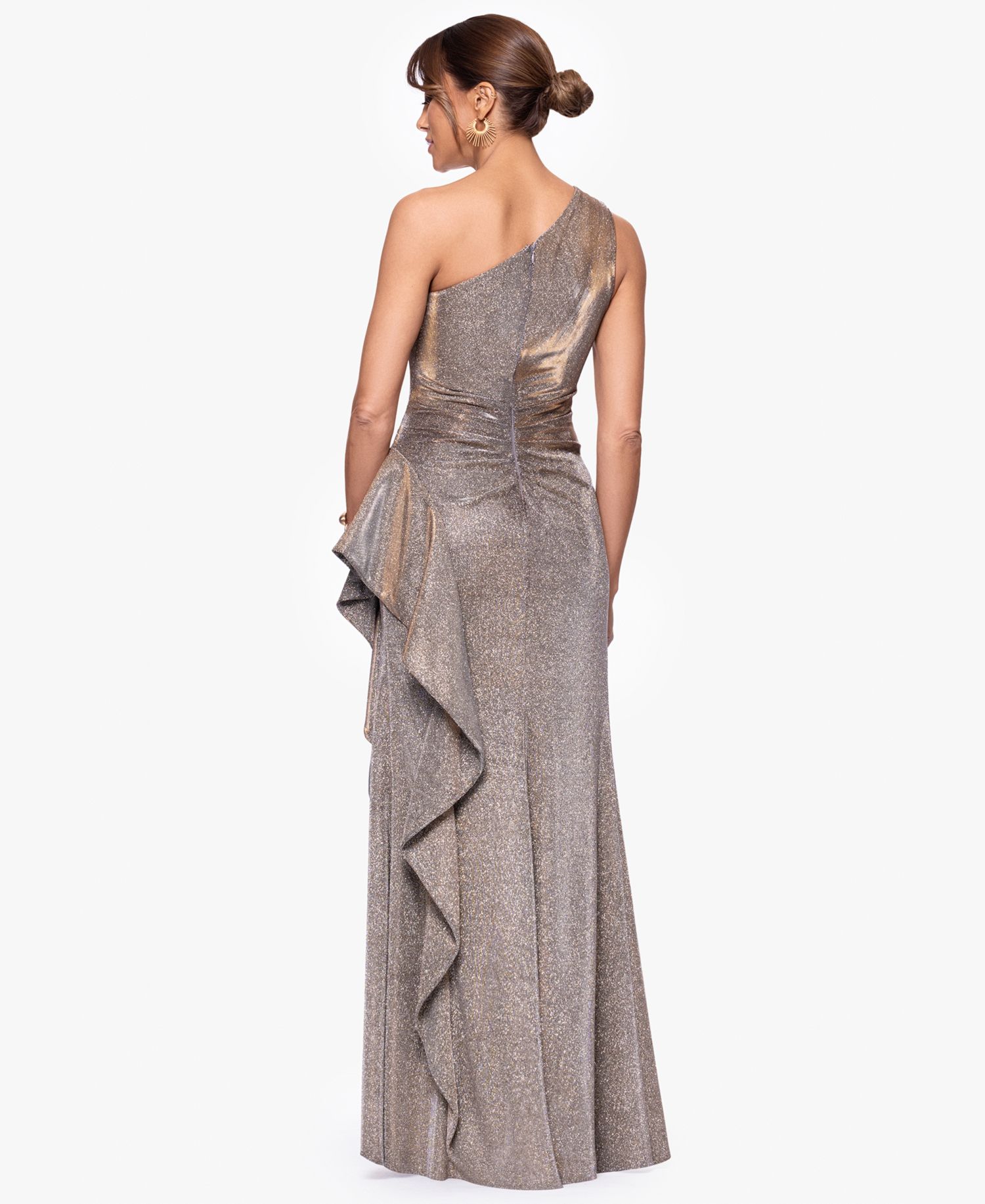 Petite Glitter Knit One-Shoulder Gown