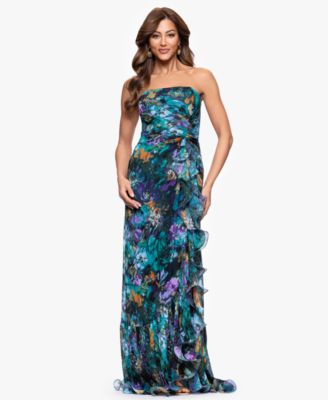 XSCAPE - Petites Printed Straight-Neck Sleeveless Maxi Dress