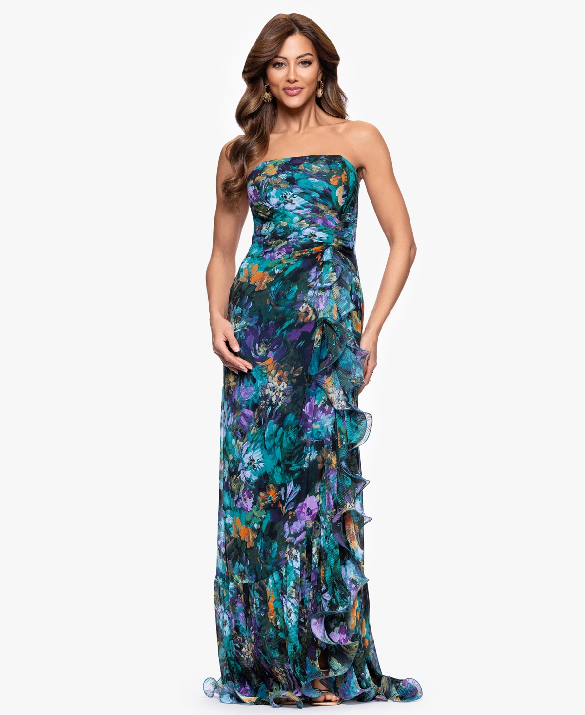 Xscape Petites Printed Straight-neck Sleeveless Maxi Dress