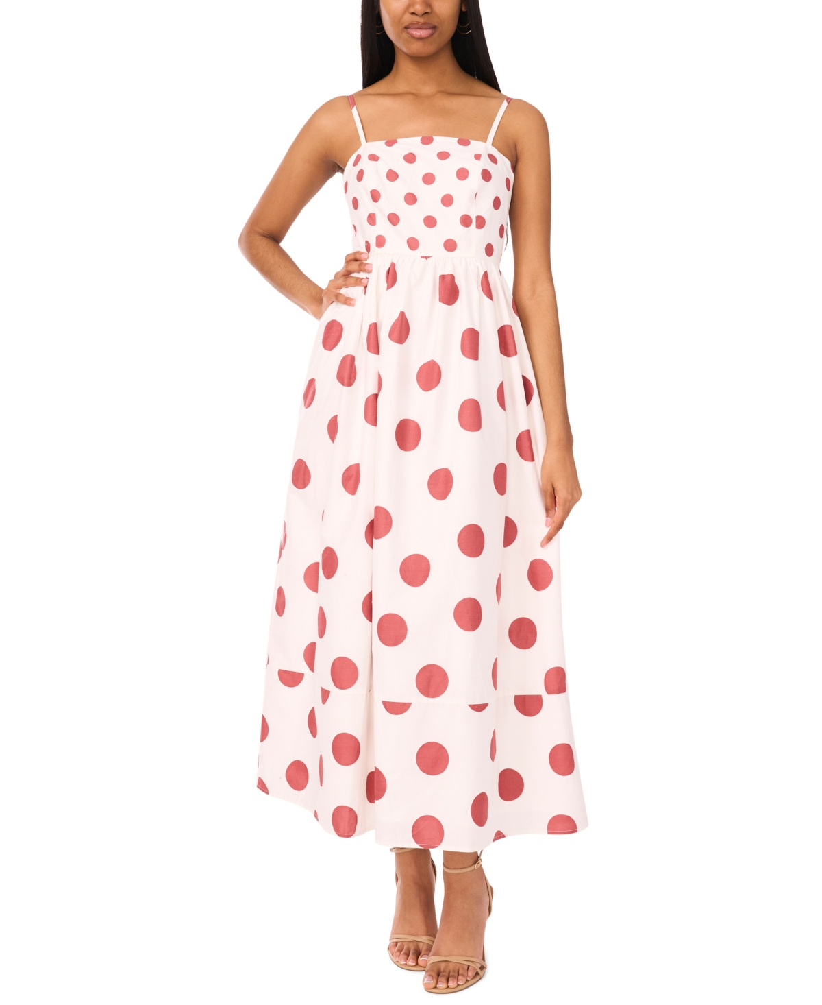 Women's Cotton-Blend Printed Tie Smocked-Back Maxi Dress - White