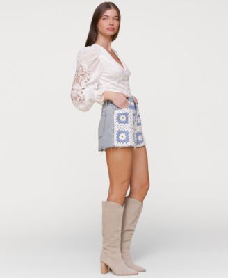 Women's Crochet-Front Denim Cutoff Shorts