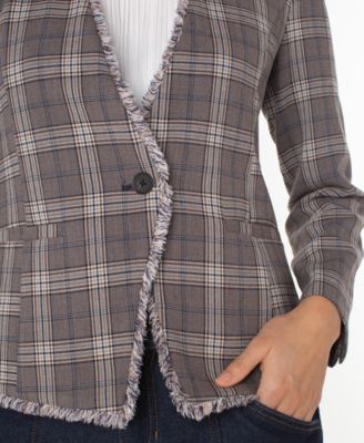 Women's Collarless Fray-Trim Fitted Blazer