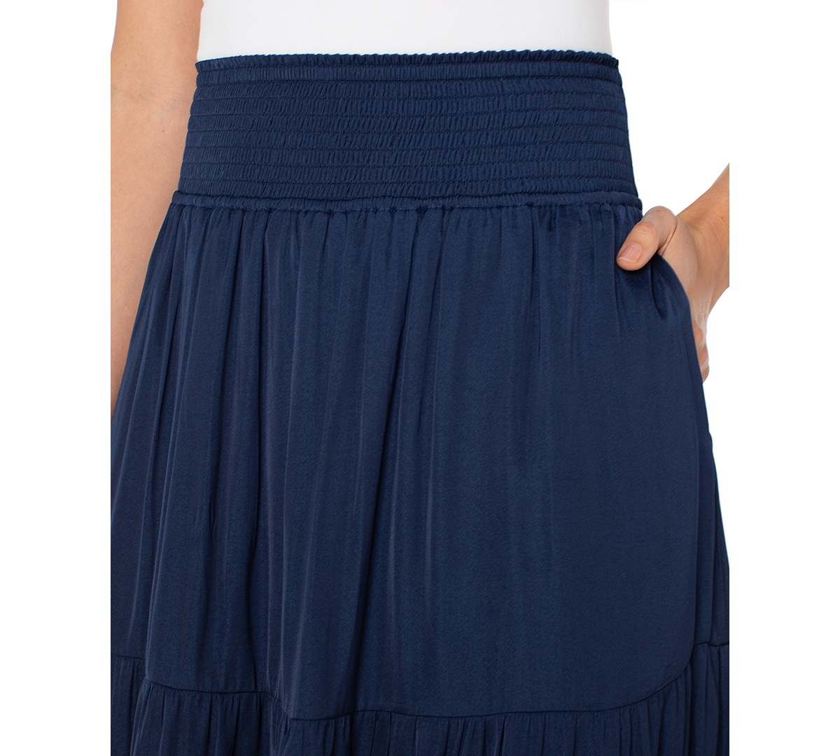 Liverpool Los Angeles Women's Tiered Woven Maxi Skirt In Navy