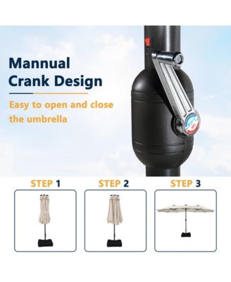 15 FT Double-Head Patio Umbrella with Base Included Large Outdoor Umbrella with Solar Detachable Lights Rectangular Crank Market Umbrella