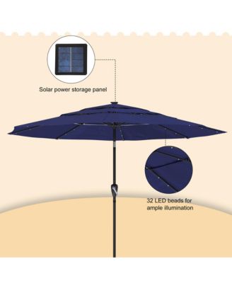 10 FT Patio Umbrella with Solar Lights 3-Tier Outdoor Table Umbrella Market Umbrella Pool Umbrella Outdoor Umbrellas for Patio, Red