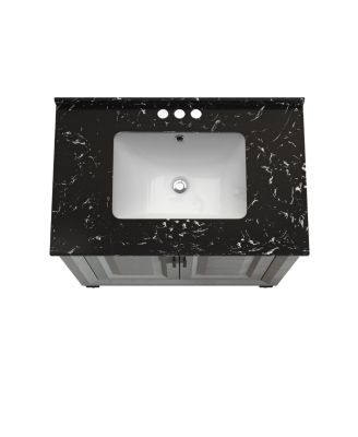 30" Bathroom Vanity with Marbel Undermount Sink and Glass Shelves Storage Cabinet