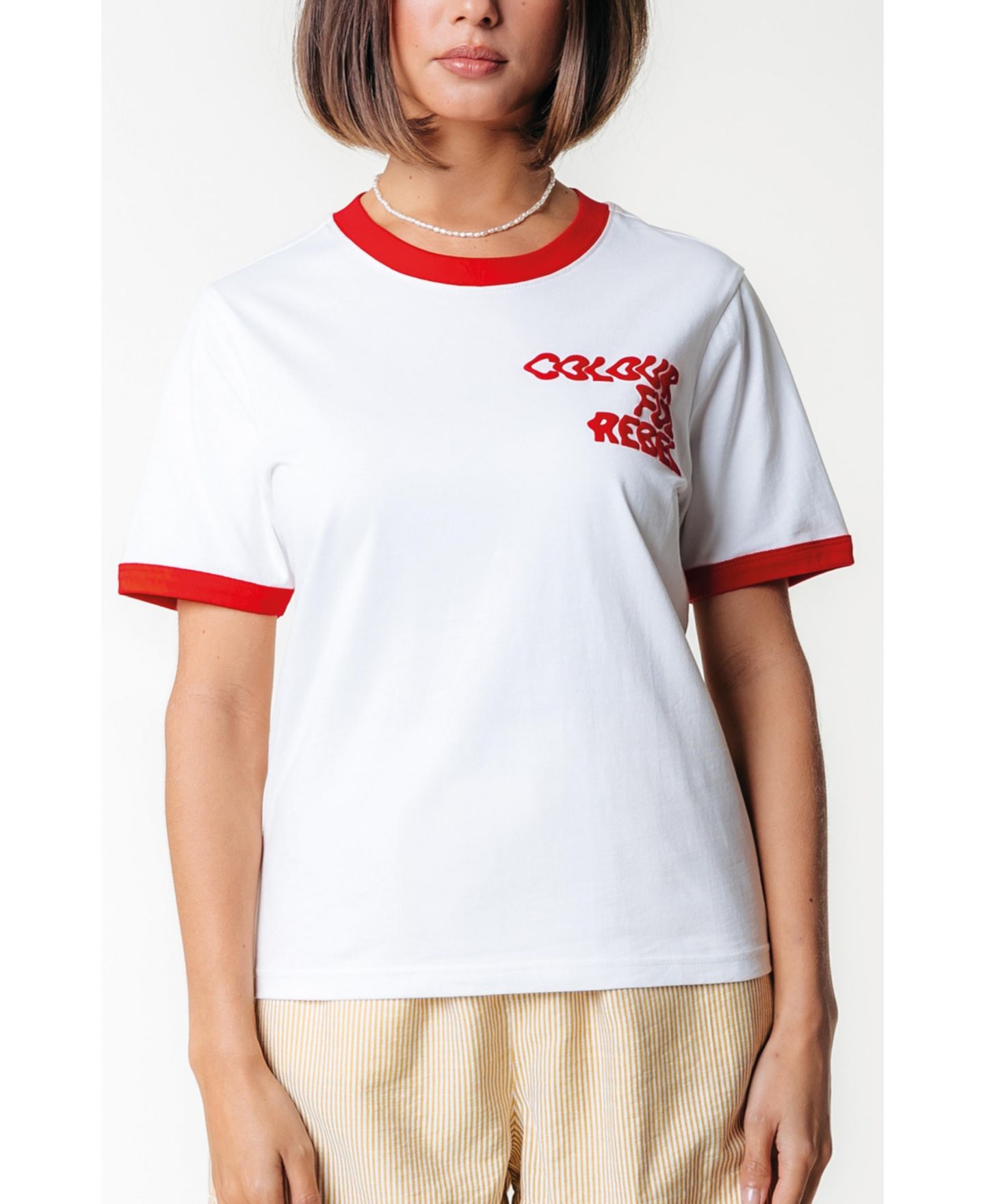 Женская футболка Colourful Rebel Logo Wave Ringer Boxy, цвет: Белый — фото 1