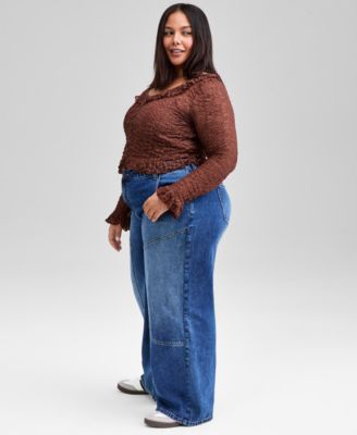 Trendy Plus Size Cotton High-Rise Straight-Leg Jeans, Macy's Exclusive 