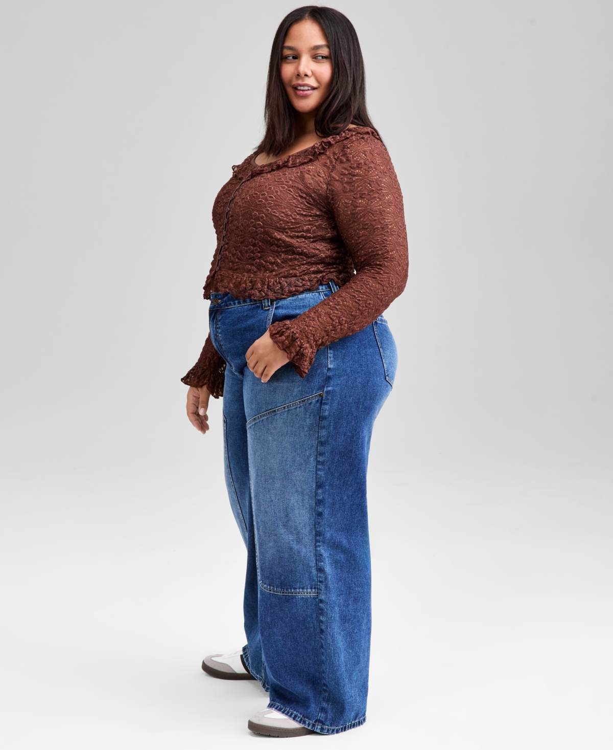 And Now This Trendy Plus Size Cotton High-rise Straight-leg Jeans, Macy's Exclusive In Blue