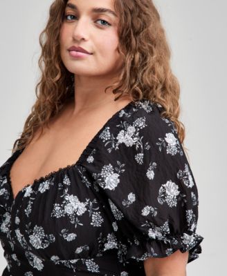 Trendy Plus Size Puff Sleeve Dress, Macy's Exclusive 