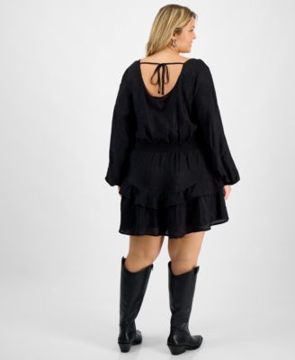 Trendy Plus Size Embroidered Balloon-Sleeve Mini Dress, Macy's Exclusive