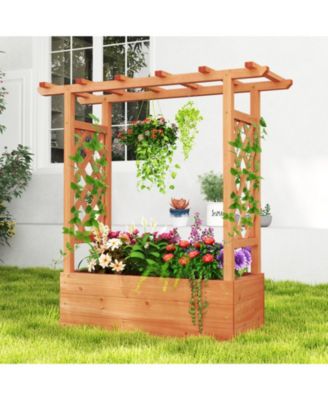 Raised Garden Bed Elevated Planter Box with Trellis and Hanging Roof