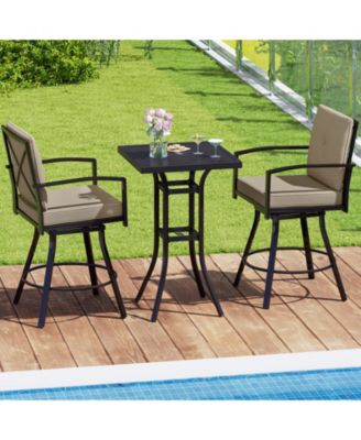 3 Pieces Patio Swivel Bar Set with Soft Cushions and Umbrella Hole
