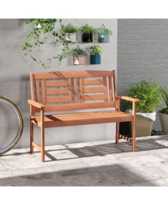 Outdoor  Loveseat Hardwood 2-Seat Bench with Inclined Backrest and Slatted Seat
